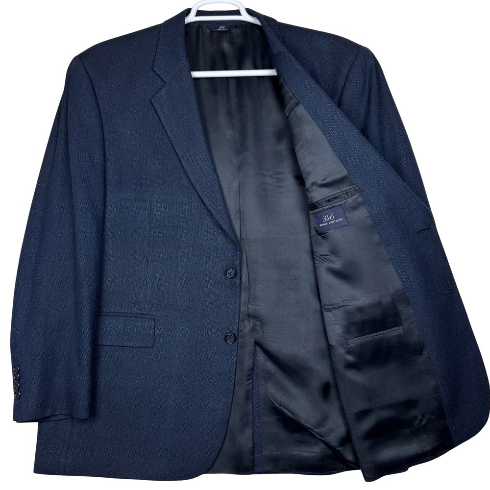 Brooks Brothers 346 Herringbone Silk Linen Wool Blazer Sport Coat Mens 46R Navy